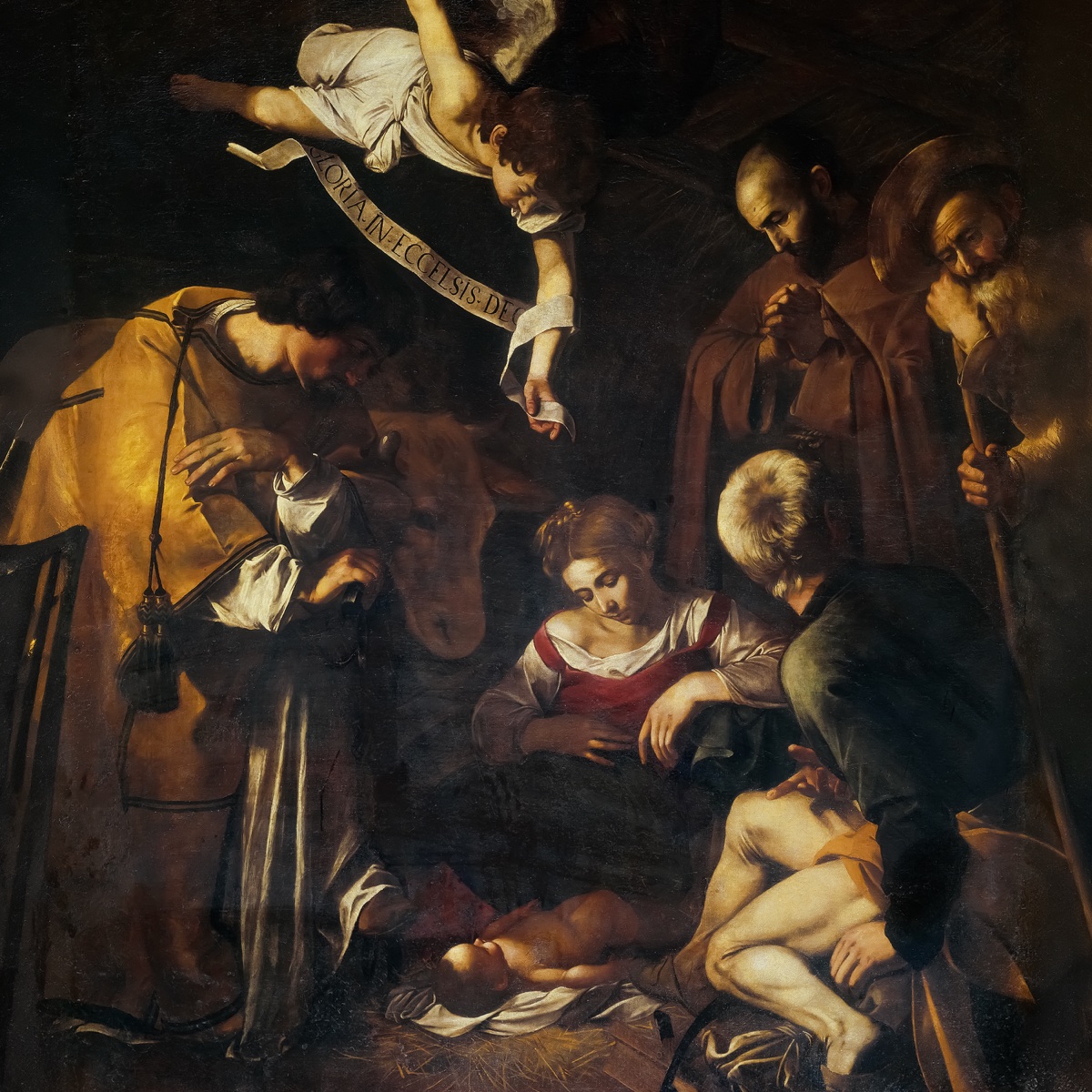 The Father album cover, after Caravaggio's Nativity with St. Francis and St. Lawrence